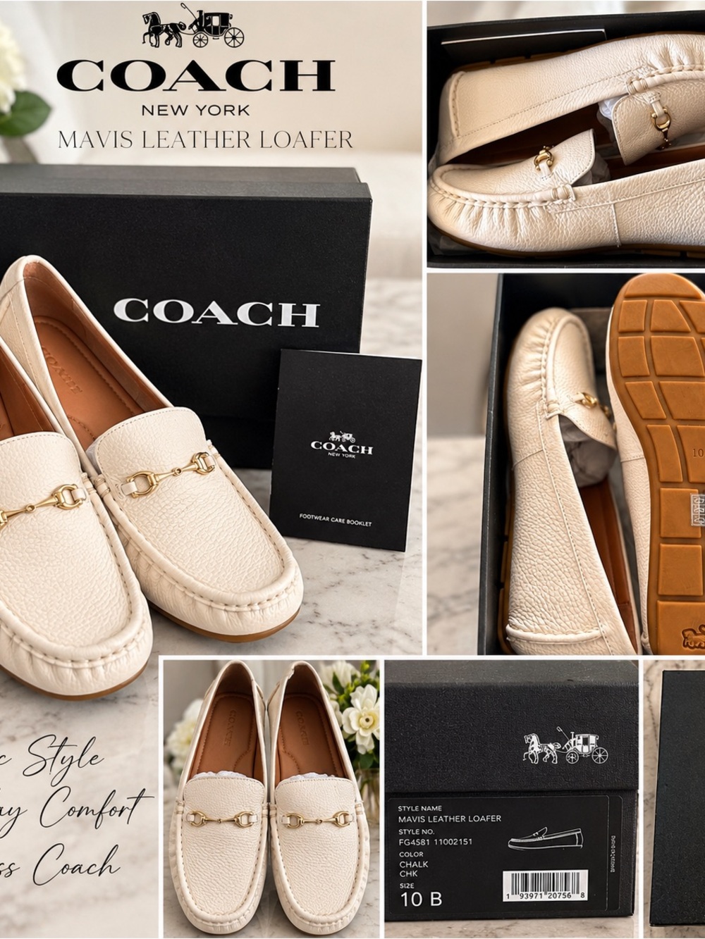 Coach Mavis Leather Loafers Chalk Gold Horsebit Size 10B NIB